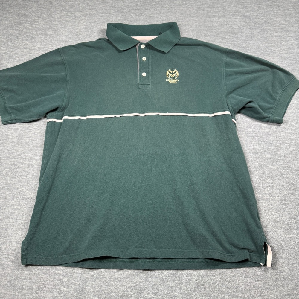 Gear For Sports Polo Shirt Mens Large Green Colorado State Rams‎ Cotton Pique